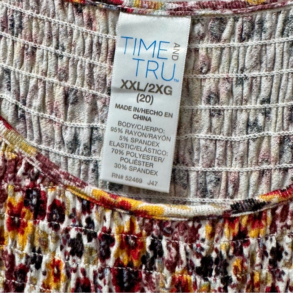 Time & Tru Floral Multicolor Women's Top, Size XXL (20) - Picture 4 of 5